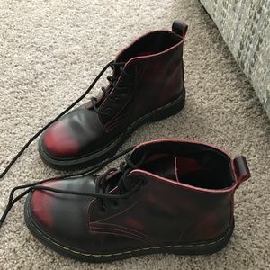 Dr. Martens Style Black/Red Combat Ankle Boots 7.5